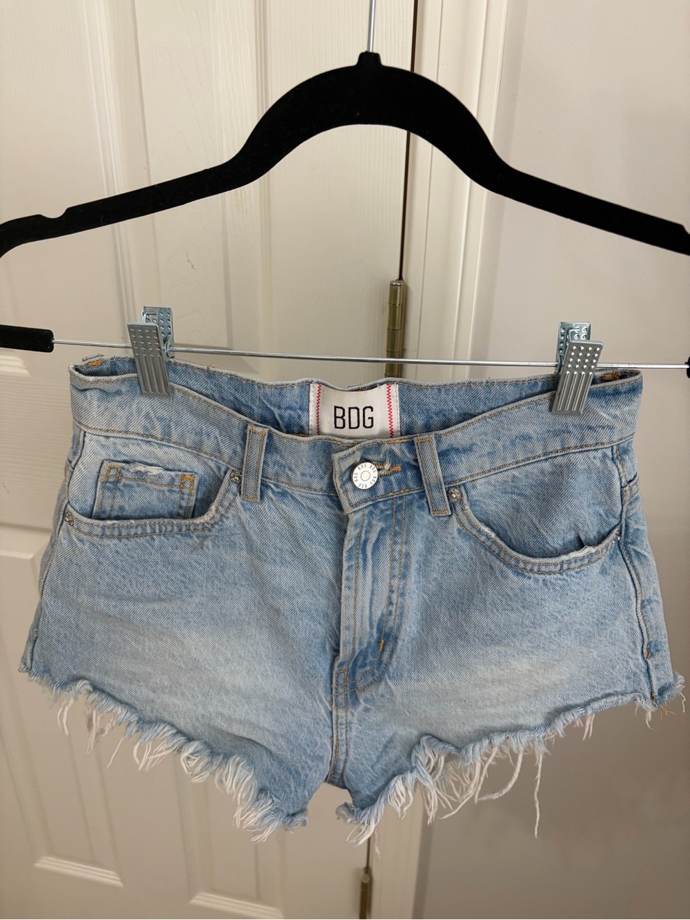 BDG Light Blue Frayed Hem Denim Shorts